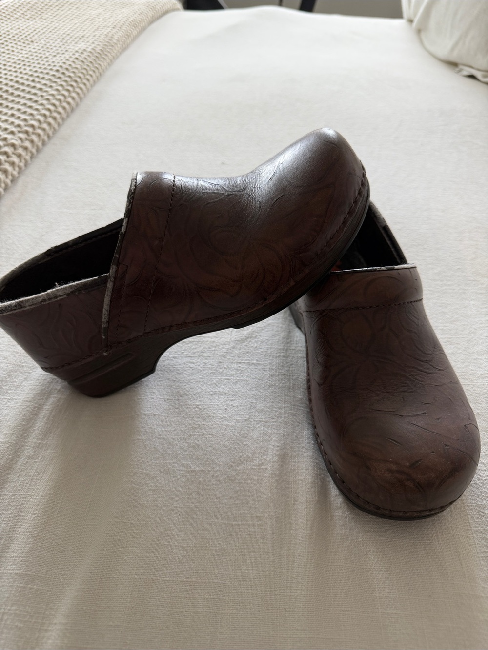 Dansko Women's Dark Brown Embossed Leather Clogs